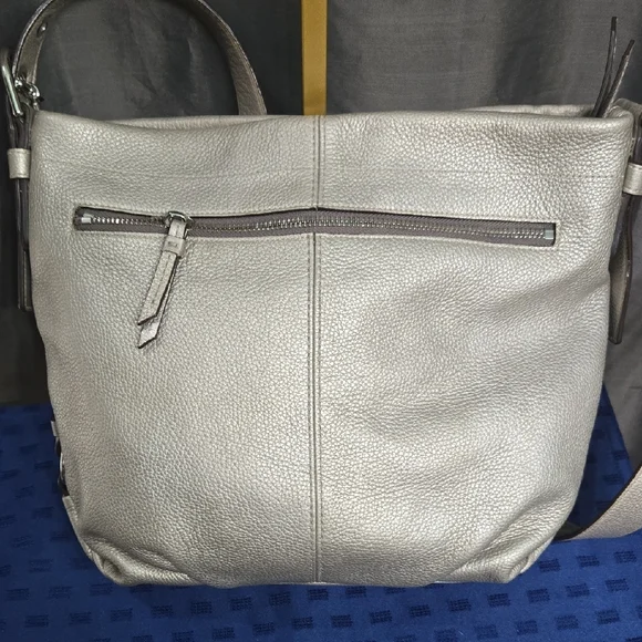 Coach Silver Pebbled Leather Duffle Hobo Bag - Picture 2 of 16